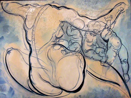 Fernanda Facciolli, "Elena Dendritide e i tre Dioscuri", 2011, olio su tela, 100x73 cm.